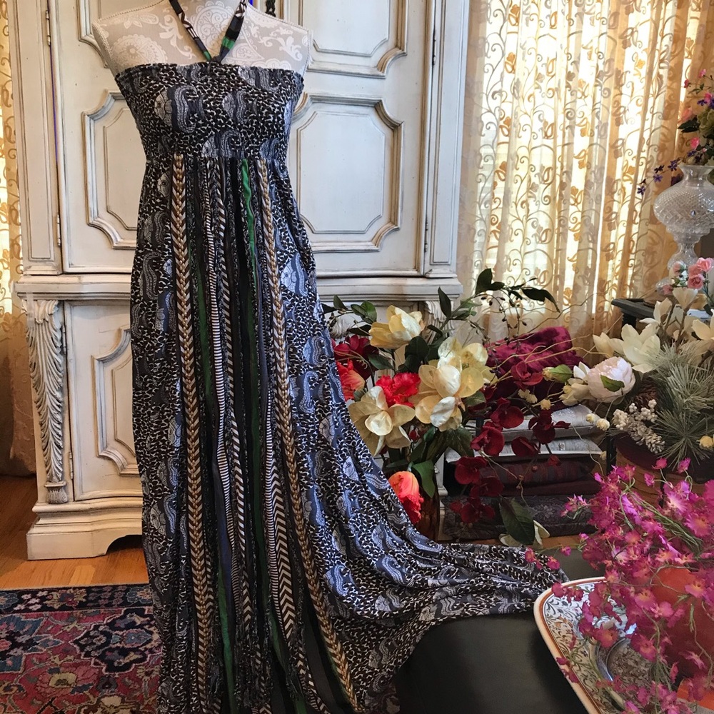 LETARTE DESIGNER MAXI DRESS OR SKIRT VINTAGE OCEAN THEME EXQUISITE DETAIL Ex Sm